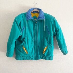 VINTAGE Mens Puffer Jacket Faux Down Turquoise Small